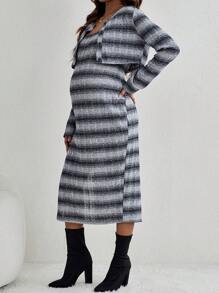 SHEIN Maternity Plaid Print Jacket & Dress - Black and White - View 1
