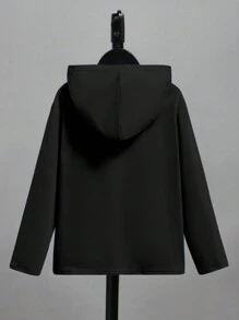 SHEIN 男大童字母圖案袋鼠口袋連帽T恤 - 黑色 - 查看 2