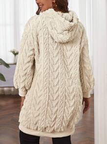 SHEIN LUNE Áo nỉ dệt kim cỡ lớn, vai rớt, có dây rút - Màu be - Xem 2