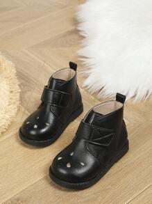小女童時尚英倫風情摩托車靴子,黑色,帶扣細節,可愛,平底,踝靴適用於秋冬
