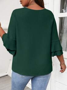 Celure Blusa de cuello en V con mangas acampanadas en talla grande