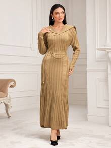 Modelyn Sailor Collar Sweater Dress Without Belt - Khaki - View 5