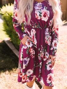 Floral Print Dual Pocket Dress - Hot Pink - View 5