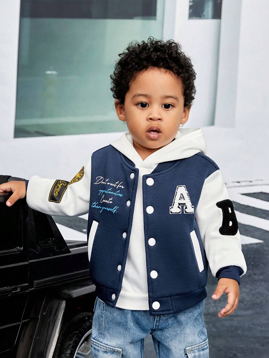 SHEIN Đứa bé trai Đồ họa Khẩu hiệu Khối màu Áo khoác Đại học Without Tee - Nhiều màu - Xem 1