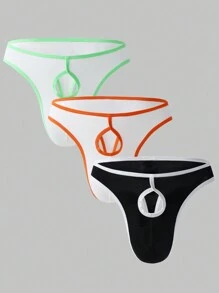 Men 3pack Contrast Binding Cut Out Thong - Multicolor - View 1
