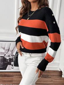 SHEIN Essnce Jersey de color combinado de hombros caídos - Multicolor - Ver 4