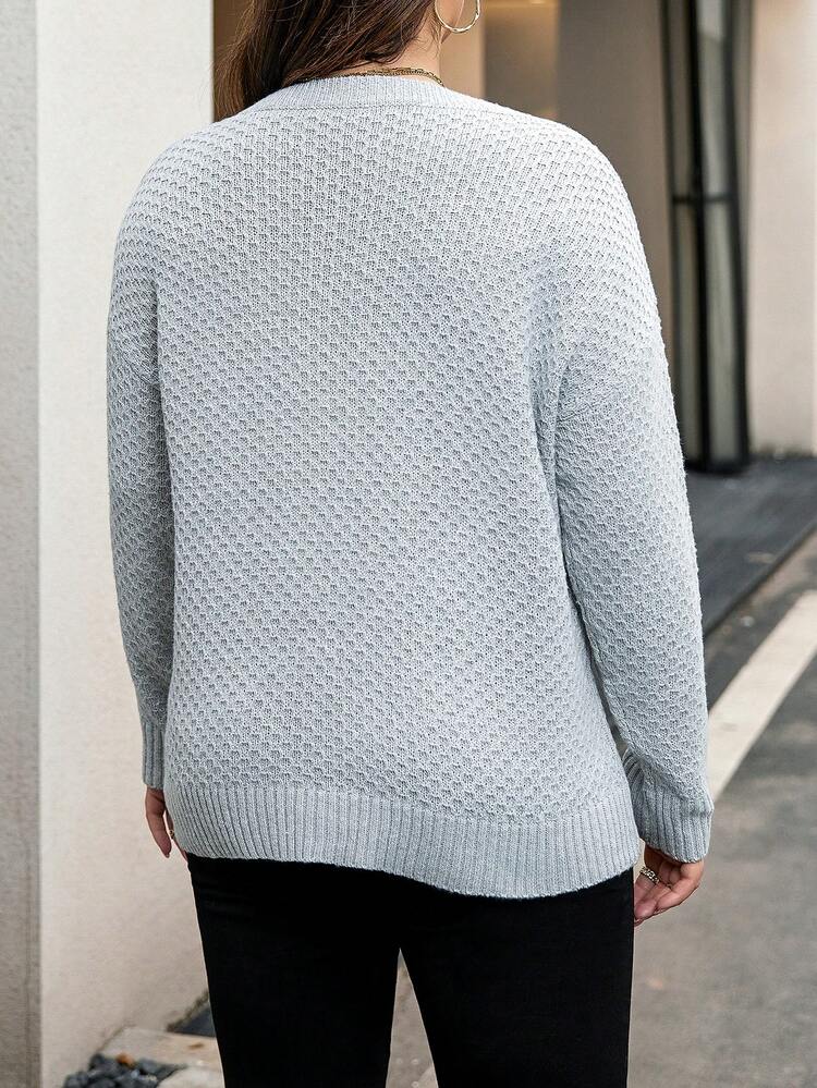Plus Solid Drop Shoulder Sweater Knit Pullover Fall Winter Sweater