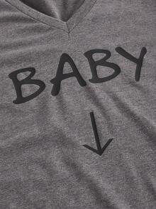 SHEIN Maternidad 3 piezas Camiseta huella & con estampado de letra fruncido bajo curvo - Multicolor - Ver 12