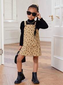 年輕女孩小高領絞腿袖 T 恤和心型印花連身裙 - 彩色 - 查看 6