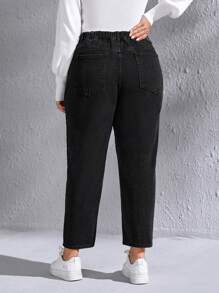 EMERY ROSE Plus Ripped Mom Fit Jeans, Fall Women Clothes - Black - View 2