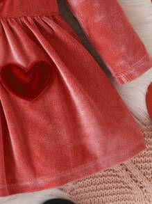 前紐扣純色嬰童（女）洋裝 - 紅色 - 查看 4