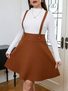 Calvaya 大碼素色背帶洋裝不帶T恤 - 卡其色 - 查看 4