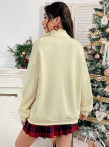 SHEIN Unity 女式圣诞印花保暖长袖运动衫 - 杏色 - 查看 2