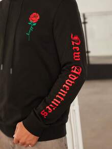 GENTILAND Nam Đồ họa hoa & chữ Dây rút Hoodie - màu đen - Xem 6