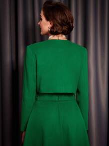 Vintamour Women Solid Color Long Sleeve Short Elegant & Fashionable Overcoat, Autumn/Winter - Green - View 2