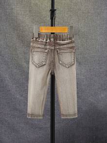 SHEIN 男孩斜口袋彈性腰帶牛仔褲 - 咖啡棕 - 查看 2