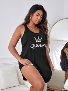 Plus Crown & Letter Graphic Pajama Nightdress