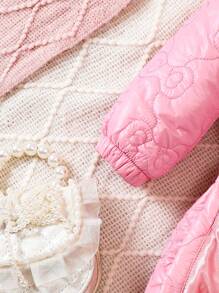Baby Girl 1pc Floral Jacquard Belted Dress - Pink - View 7