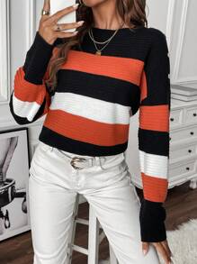 SHEIN Essnce Jersey de color combinado de hombros caídos - Multicolor - Ver 1