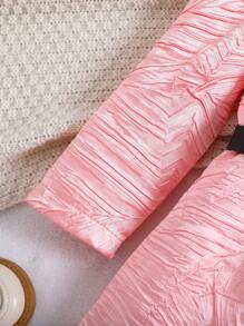 SHEIN Cô Gái Trẻ Chất rắn Cổ giả Ống tay áo Đầm Với thắt lưng - Hồng - Xem 5