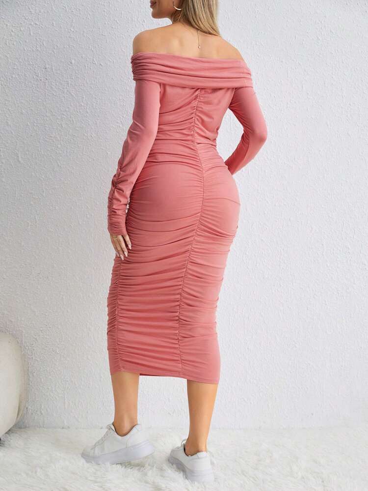 Maternity Off Shoulder Ruched Side Bodycon Dress
