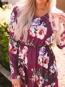 Floral Print Dual Pocket Dress - Hot Pink - View 4