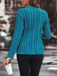 SHEIN Privé Jersey unicolor tejido de cable - Agua verde azul - Ver 2