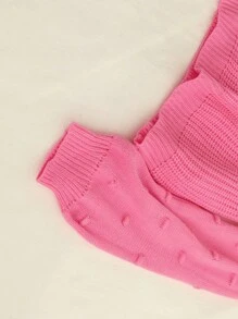 SHEIN Essnce 圓點燈籠袖條紋針織套頭毛衣 - 粉色 - 查看 3