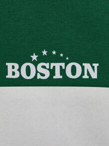 SHEIN Young Boy Letter Graphic Colorblock Hoodie & Sweatpants Without Sweatshirt - Dark Green - View 7