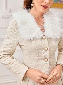 Modelyn Borg Collar Pocket Side Quilted Coat - Apricot - View 6