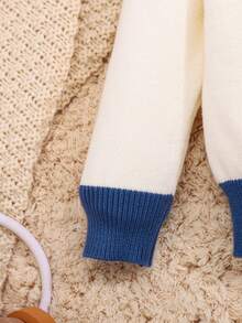 SHEIN 男嬰字母圖案拼接領套頭毛衣和針織褲