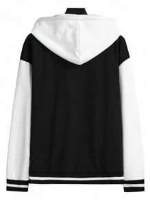 Manfinity Homme Loose Fit Men's Button Up Hooded Jacket With Drawstring - Black and White - View 2