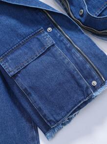 SHEIN Tween Boy Flap Pocket Denim Jacket - Dark Wash - View 3