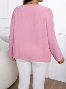 SHEIN Clasi Plus Swiss Dot Guipure Lace Trim Blouse - Dusty Pink - View 2
