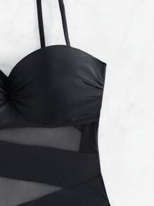 SHEIN Swim Traje De Baño De Una Pieza De Color Sólido - Negro - Ver 7