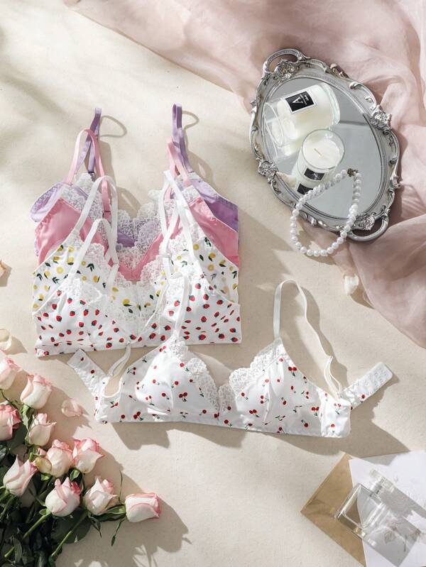 Dream Adore 5 Stück Früchte Muster Spitzen Bralette, Kawaii