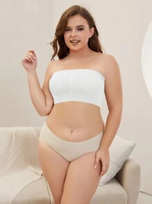 Plus Size White Strapless Bralette With Slight Stretch And Casual Style In Knitted Fabric - White - View 6