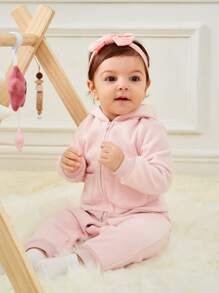 SHEIN Baby Girl 3D Ear Design Hooded Jacket & Pants - Pink - View 6