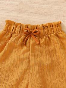 SHEIN Vintaside Kids Baby Girl Paperbag Waist Bow Front Wide Leg Pants - Brown - View 4