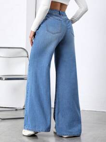SHEIN EZwear Jeans Coolmax de cintura alta y pierna ancha - Lavado ligero - Ver 2