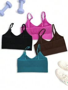 SHEIN Daily&Casual 4入組素色吊帶運動文胸 - 彩色 - 查看 2