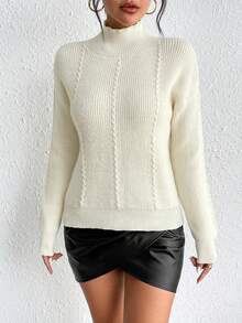 SHEIN Essnce Mock Neck Drop Shoulder Sweater - Apricot - View 6