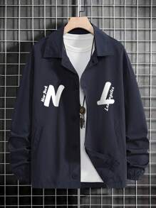 Manfinity Homme Lỏng lẻo phù hợp Nam Áo khoác Với Đồ họa Chữ cái , Áo thun Đã Bao gồm - Màu xanh hải quân - Xem 1