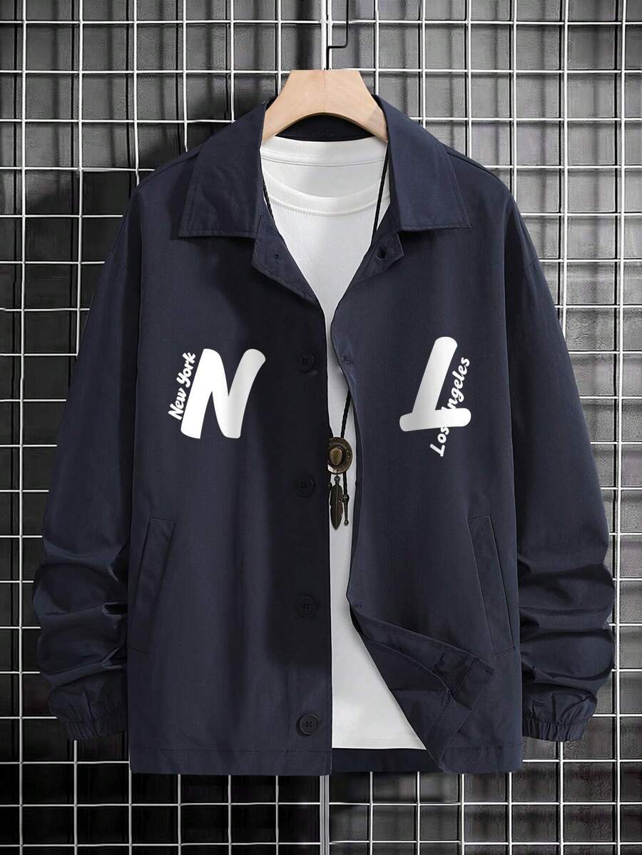 Manfinity Homme Lỏng lẻo phù hợp Nam Áo khoác Với Đồ họa Chữ cái , Áo thun Đã Bao gồm - Màu xanh hải quân - Xem 1