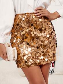 Gownix Sequin Bodycon Skirt - Champagne - View 1