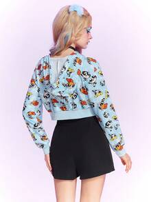 The Powerpuff Girls | ROMWE Cartoon Graphic Drop Shoulder Crop Hoodie - Multicolor - View 6