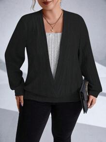 SHEIN LUNE Plus Solid Ribbed Knit Sweatshirt Pullover Fall Sweatshirt - Multicolor - View 1