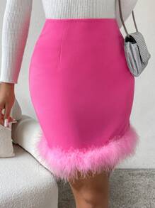 Chiquease Trang trí Fuzzy Váy bodycon - Màu Hồng Tươi - Xem 1