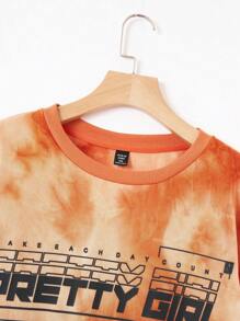 SHEIN EZwear Plus Tie Dye Slogan & Figure Graphic Drop Shoulder Sweatshirt - Multicolor - View 3