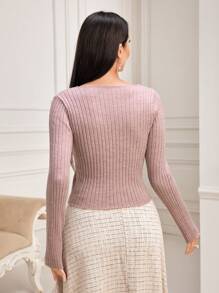 Modelyn Jersey de cuello asimétrico tejido de canalé - Púrpura polvoriento - Ver 3